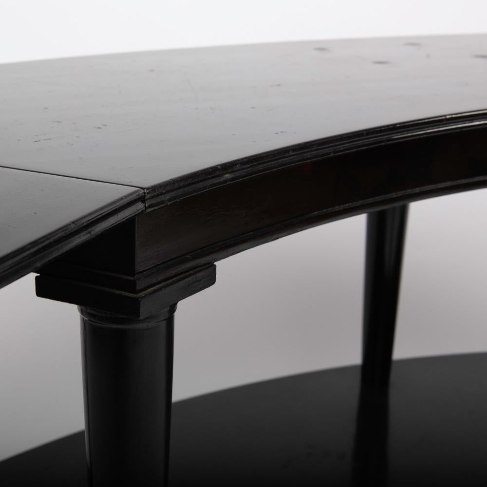 French Madeleine Castaing, Pair of Side Tables with Foldable Ends, Black Lacquered Wood