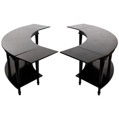 Madeleine Castaing, Pair of Side Tables with Foldable Ends, Black Lacquered Wood
