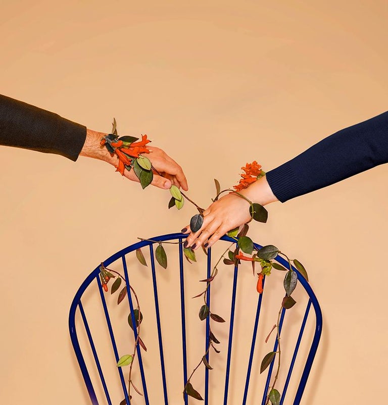 Madeleine Contemporary Chair, in stainless steel, Blue For Sale at