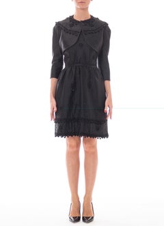 MADELEINE DE RAUCH Black Haute Couture Silk Gazzar Passementrie Beaded Cocktail