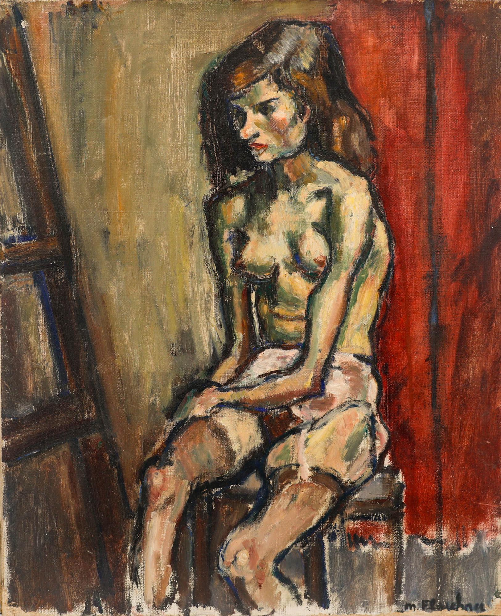 Madeleine Flaschner (1933-2022) - 1950 Oil, La Petite Maigre For Sale 1