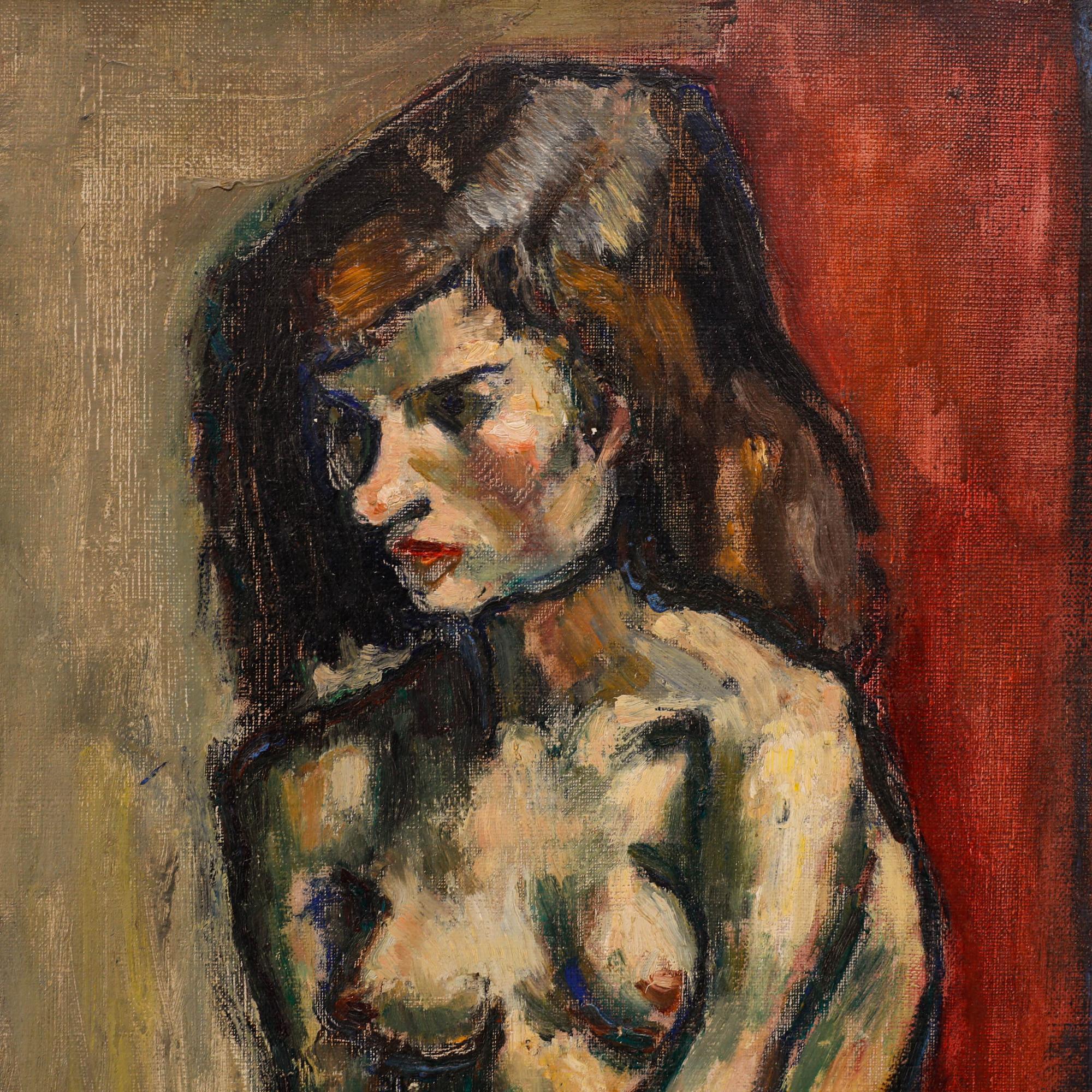 Madeleine Flaschner (1933-2022) - 1950 Oil, La Petite Maigre For Sale 3