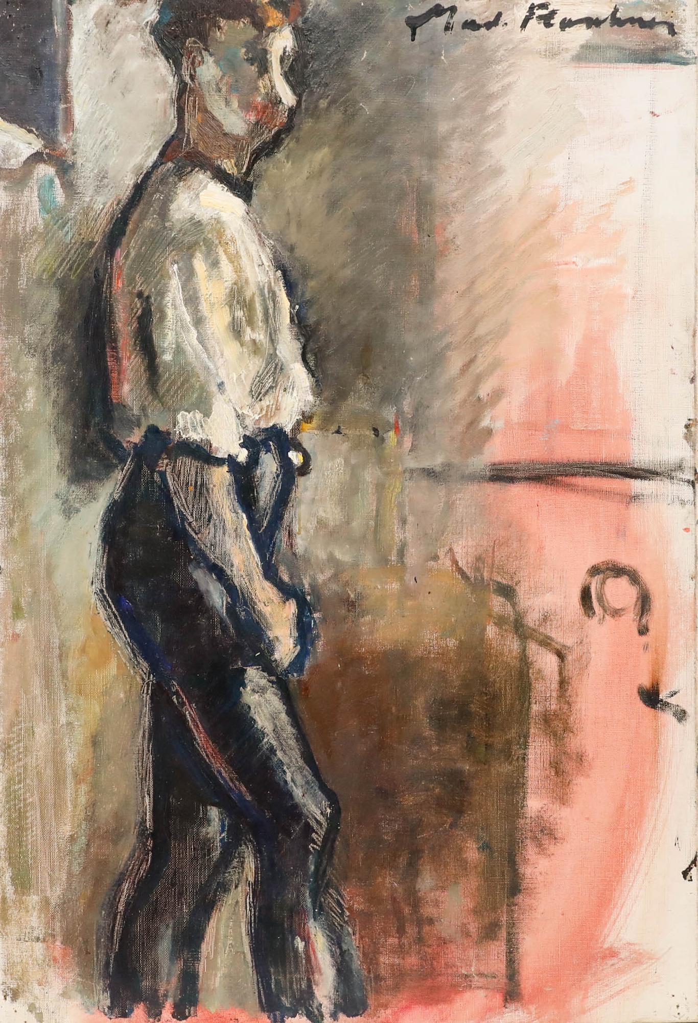 Madeleine Flaschner (1933-2022) - 20th Century Oil, Man in Profile For Sale 1