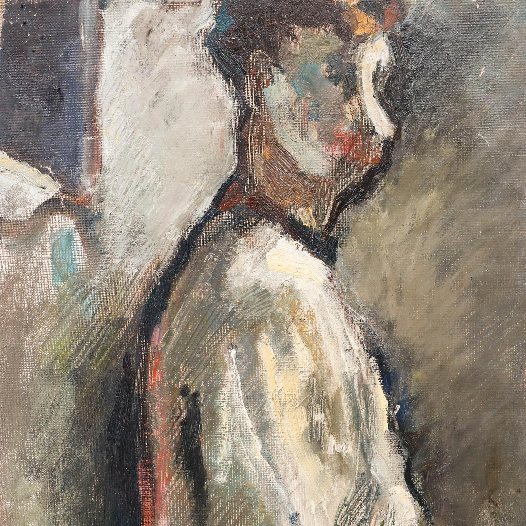 Madeleine Flaschner (1933-2022) - 20th Century Oil, Man in Profile For Sale 3