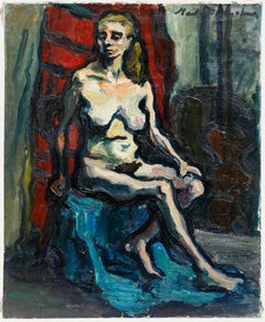 Madeleine Flaschner (1933-2022)  - 20th Century Oil, Nude on Red and Blue