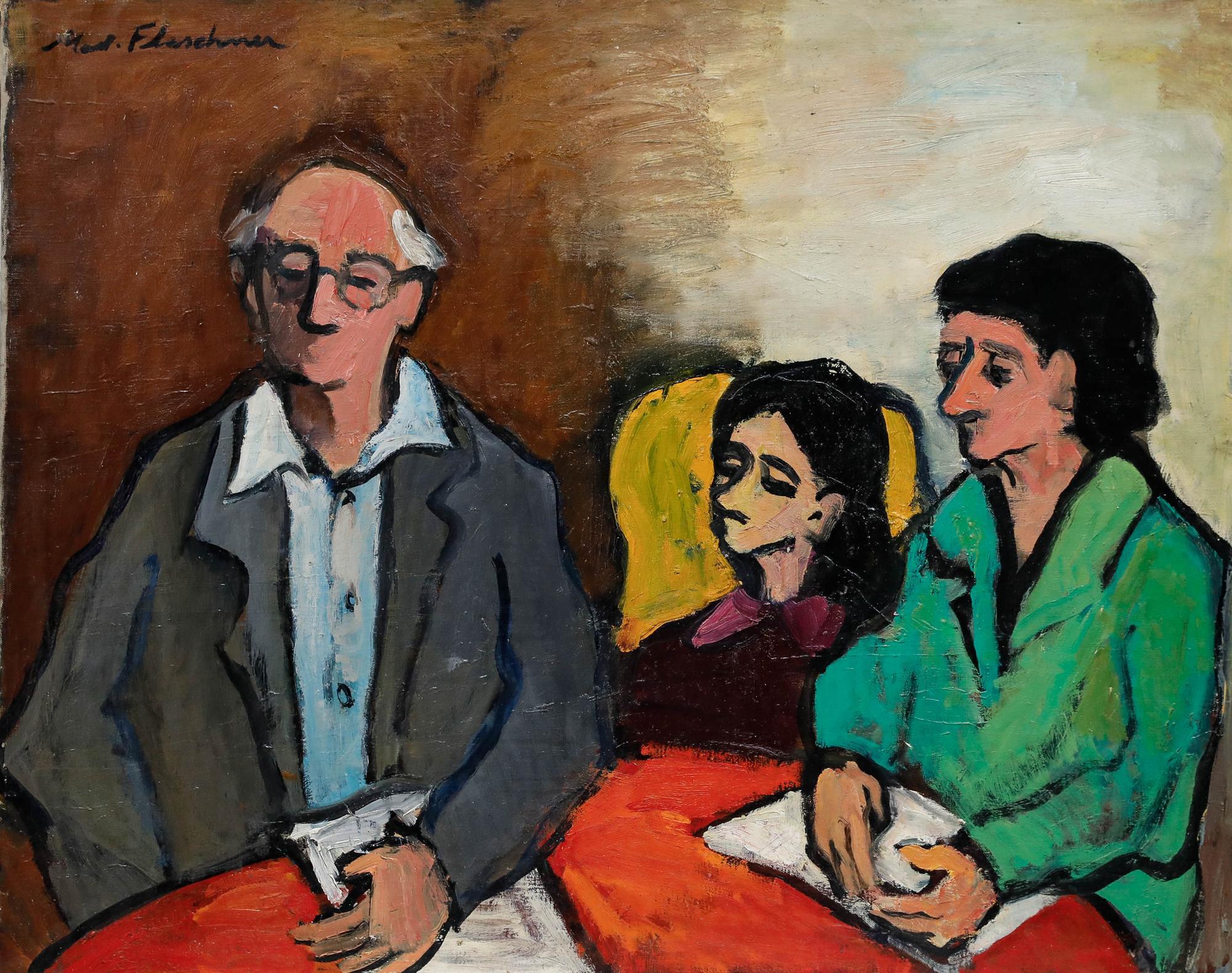 Madeleine Flaschner (1933-2022) - French Mid 20th Century Oil, Family Reunion For Sale 1