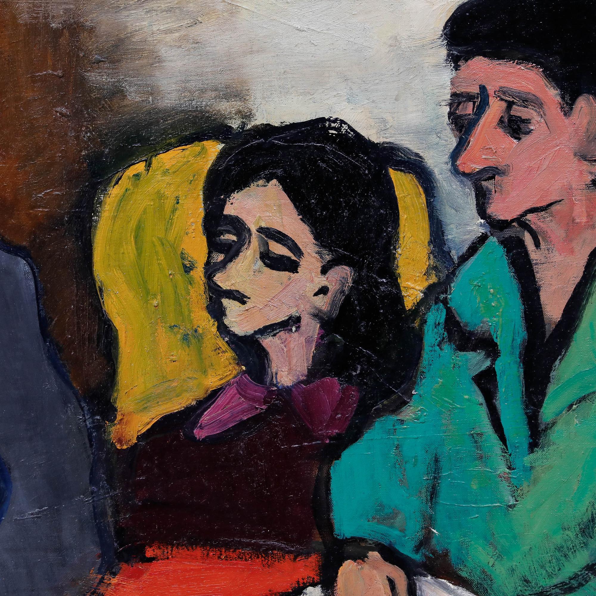 Madeleine Flaschner (1933-2022) - French Mid 20th Century Oil, Family Reunion For Sale 3