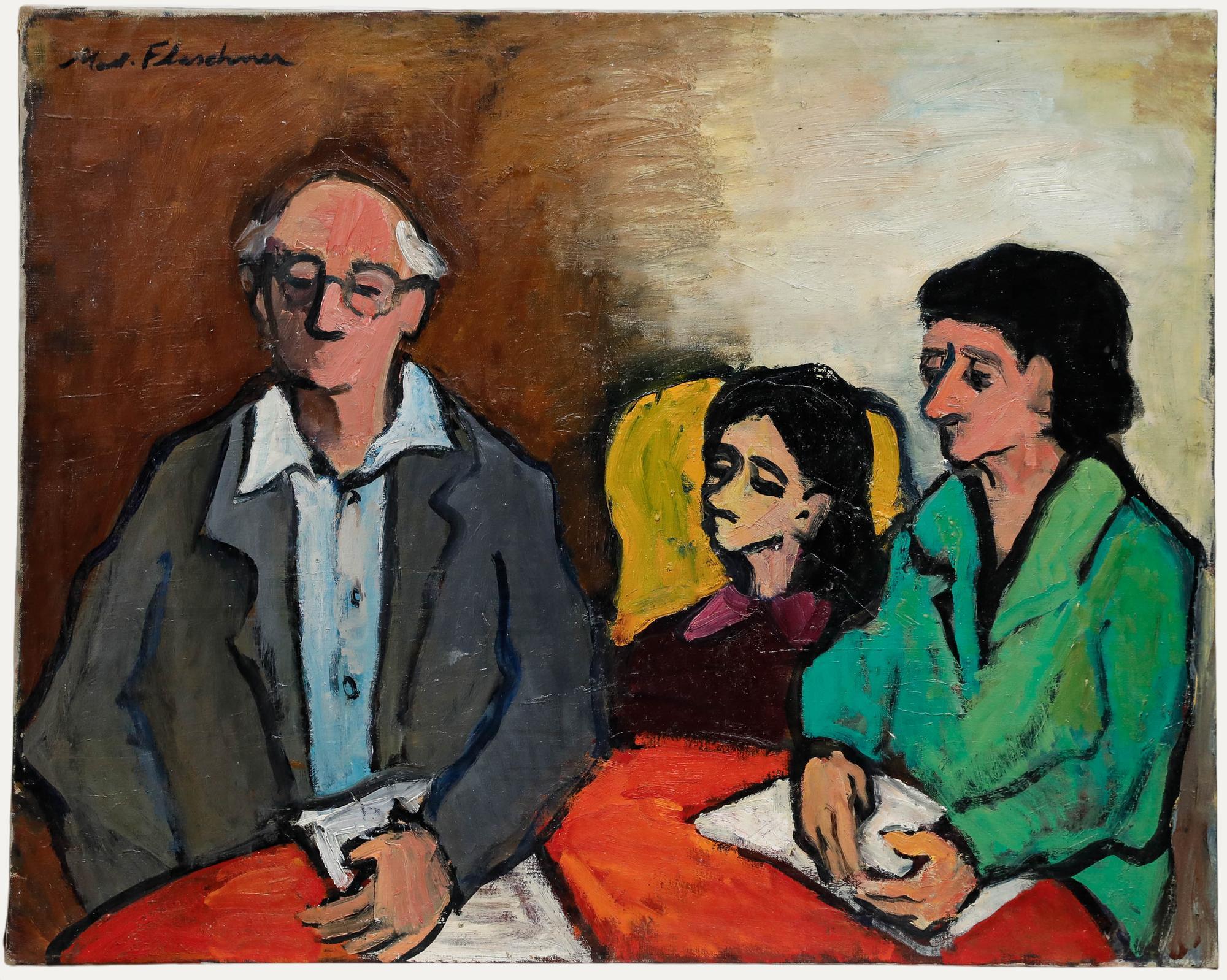 Family Reunion, oil on canvas. Signed upper right. Inscribed to the stretcher bars verso. (Provenance: Atelier Madeleine Flaschner) 