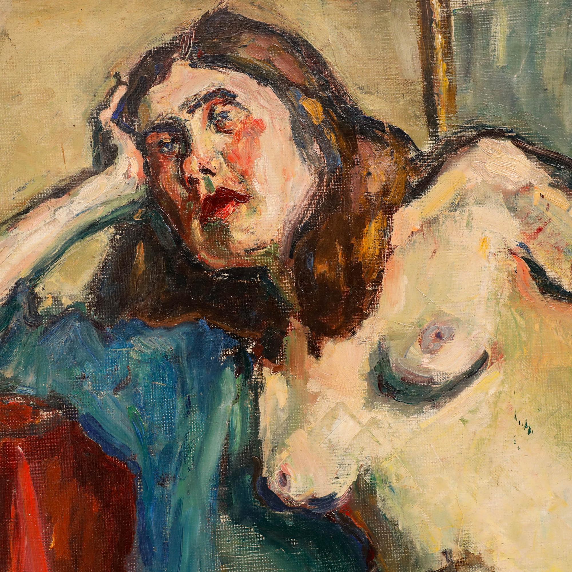 Madeleine Flaschner (1933-2022) - Mid 20th Century Oil, Nude on Chair For Sale 3