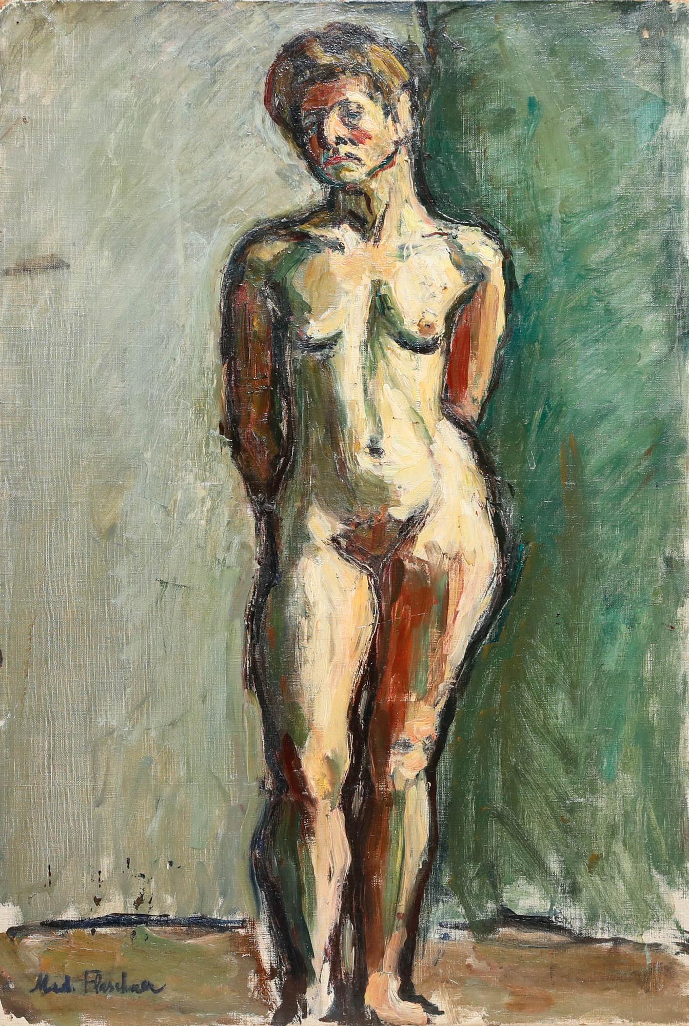 Madeleine Flaschner (1933-2022) - Mid 20th Century Oil, Standing Nude For Sale 1