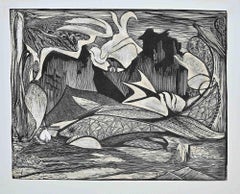 Composition - Original Woodcut Print By Madeleine Flaschner - Late-20th Century
