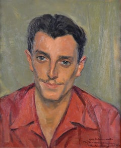 Retrato de un joven: pintura al óleo de un caballero francés moderno de mediados del siglo XX