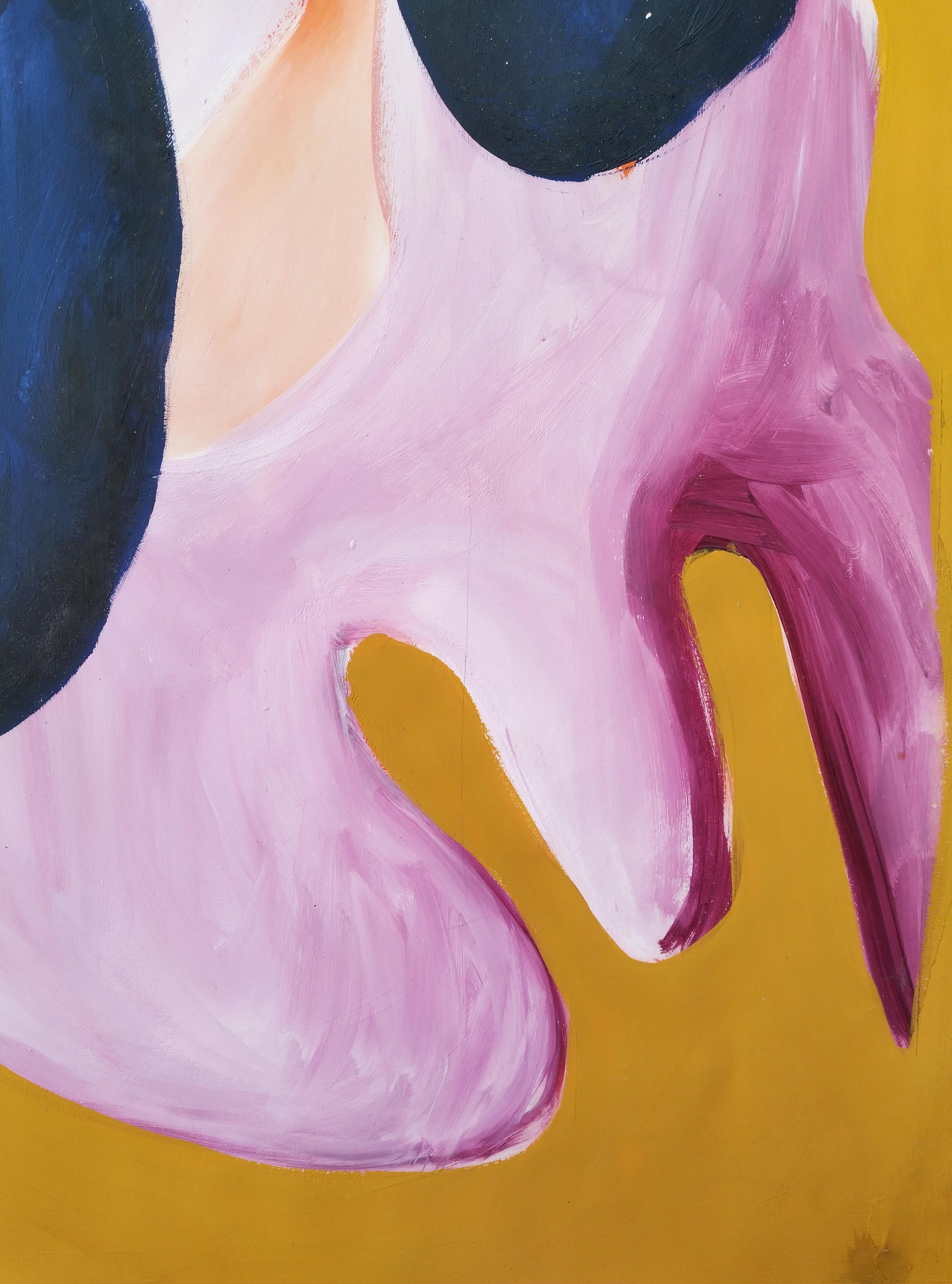 Snippets in My Hair, Don't Care, Acrylic on Paper, 59x42 cm, 2019 - Contemporary Painting by Madeleine Mesam