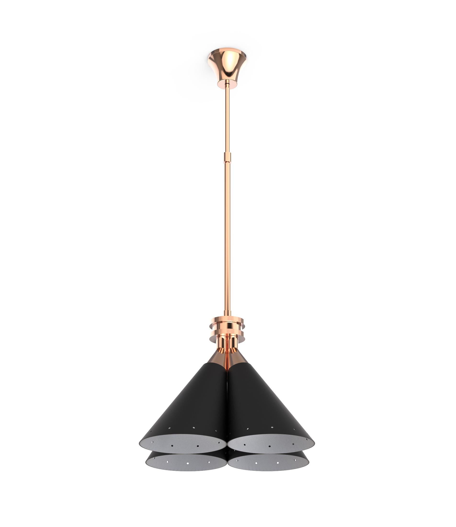 Mid-Century Modern Madeleine Pendant Light in White with Copper Detail For Sale