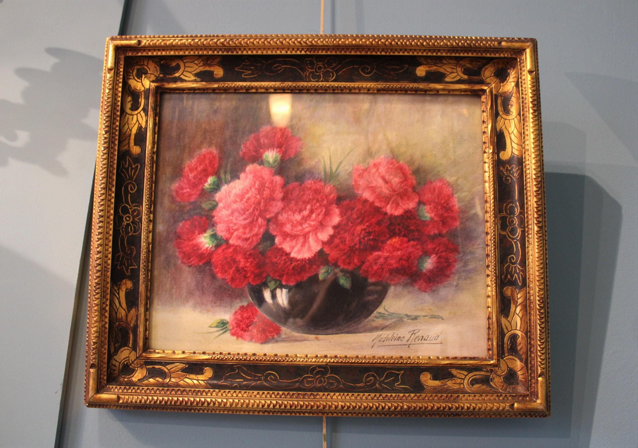 Madeleine Renaud (1900 - 1994)
Vase mit einem Blumenstrauß.
Aquarell auf Papier, unter Glas gerahmt.
Frankreich, 20. Jahrhundert.

Maße mit Rahmen: 52 x 44 x 4,5 cm.
Maße ohne Rahmen: 40 x 33 x 0,2 cm.