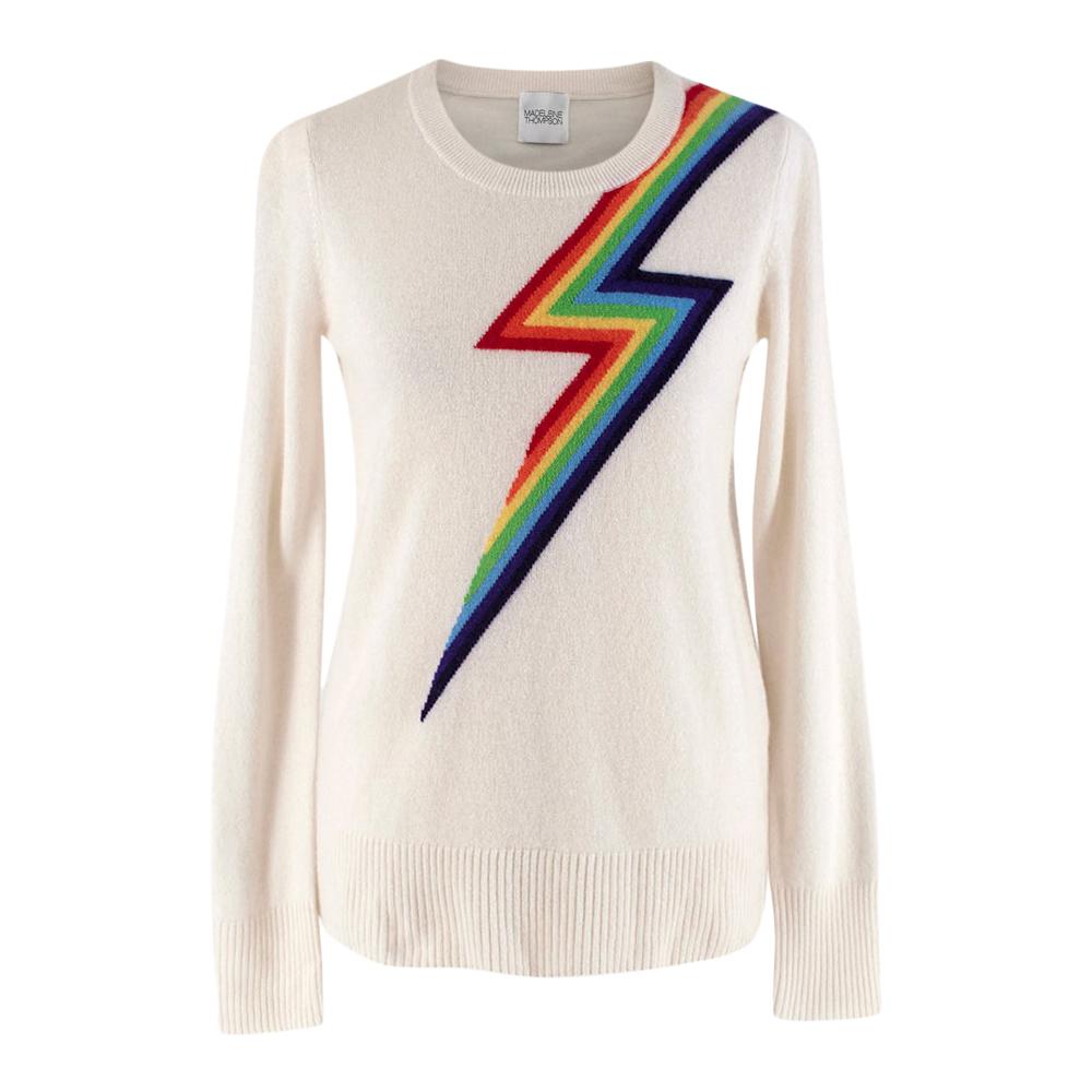 Madeleine Thompson Ivory Rainbow Pattern Cashmere Sweater - Size S 