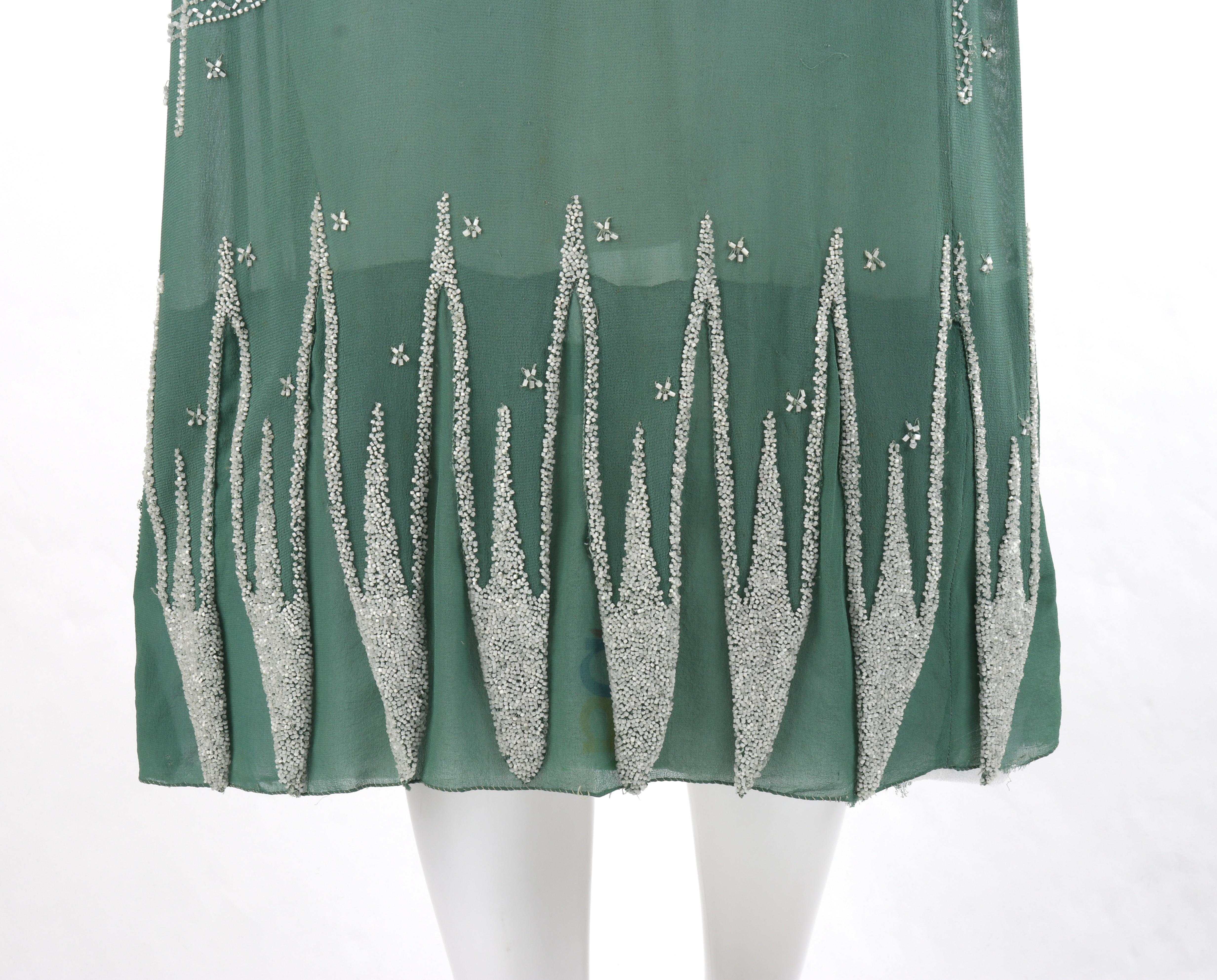MADELEINE VIONNET c.1924 “Little Horses” Soft Green Glass Beaded Flapper Dress For Sale 2