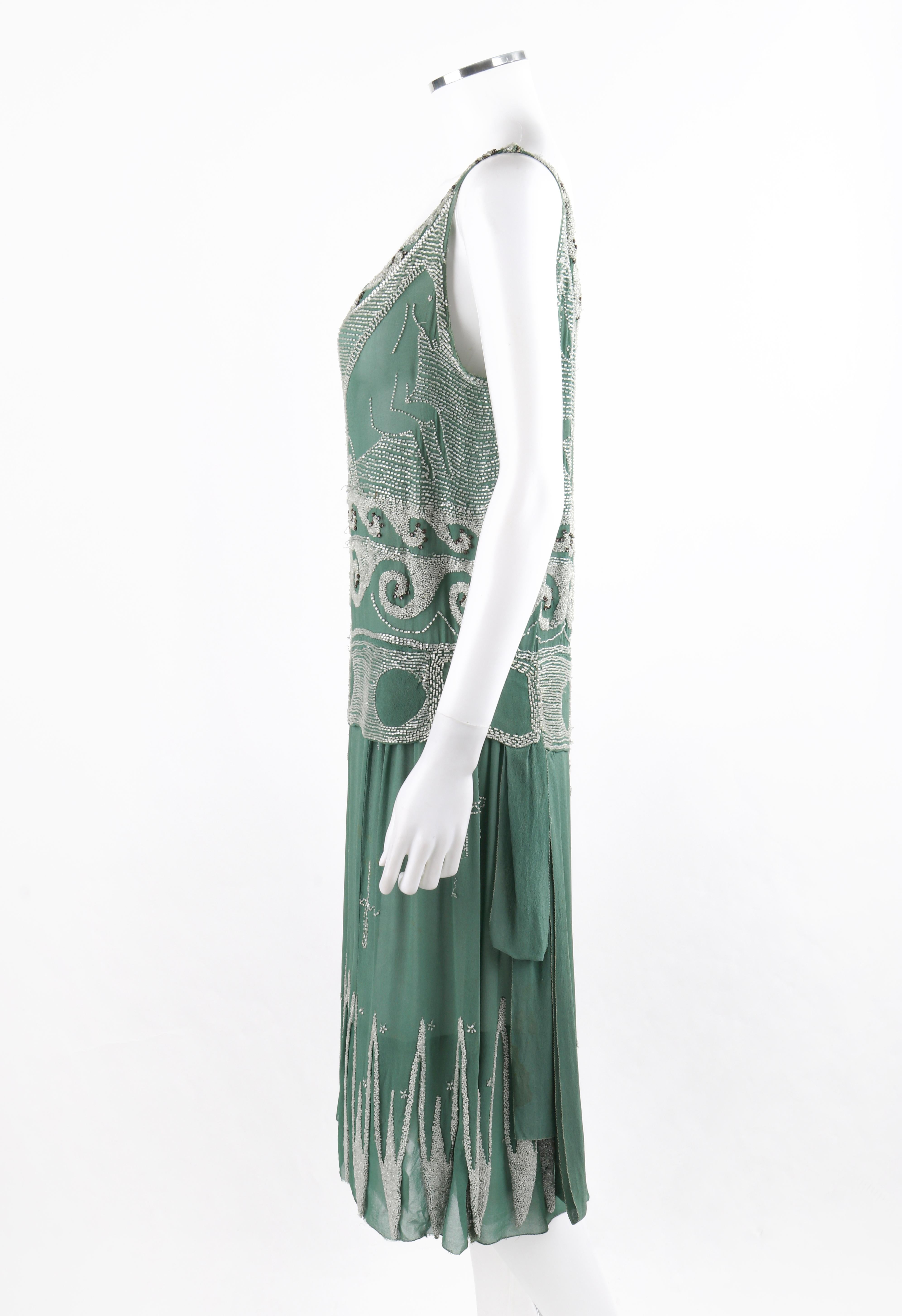 Women's MADELEINE VIONNET c.1924 “Little Horses” Soft Green Glass Beaded Flapper Dress For Sale