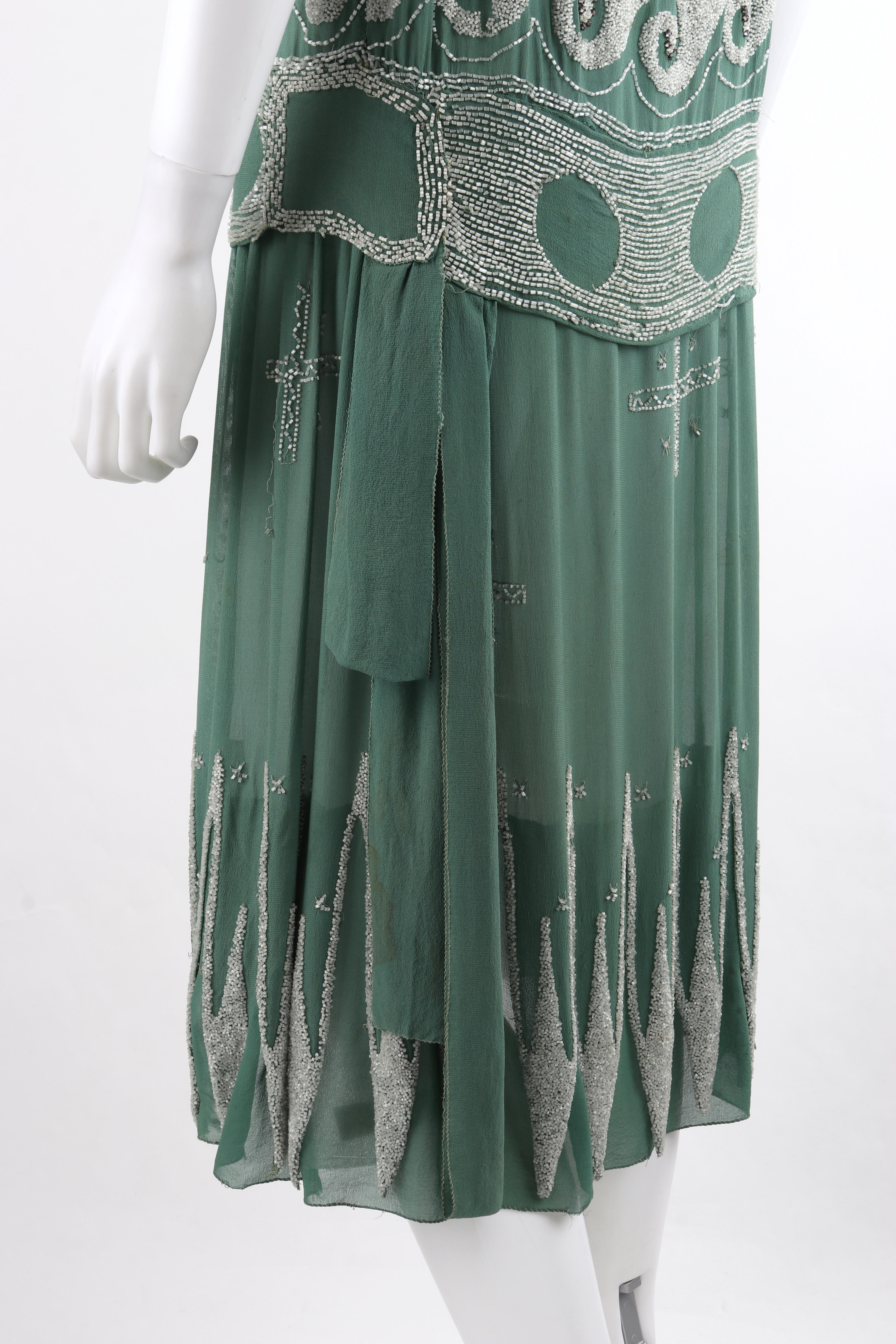 MADELEINE VIONNET c.1924 “Little Horses” Soft Green Glass Beaded Flapper Dress For Sale 1