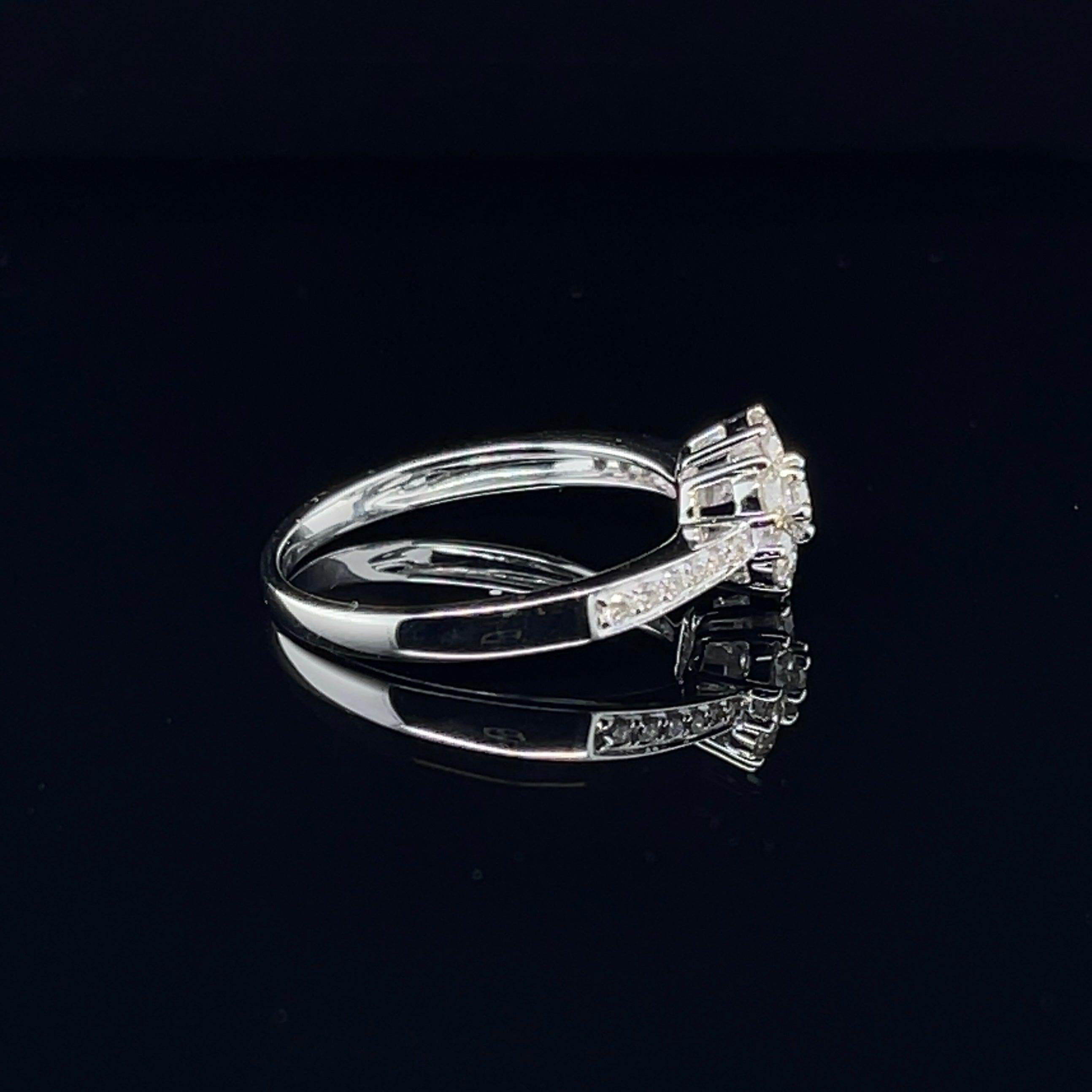 Contemporary 'Madeline' 18CT White Gold Diamond Engagement Cluster Ring For Sale
