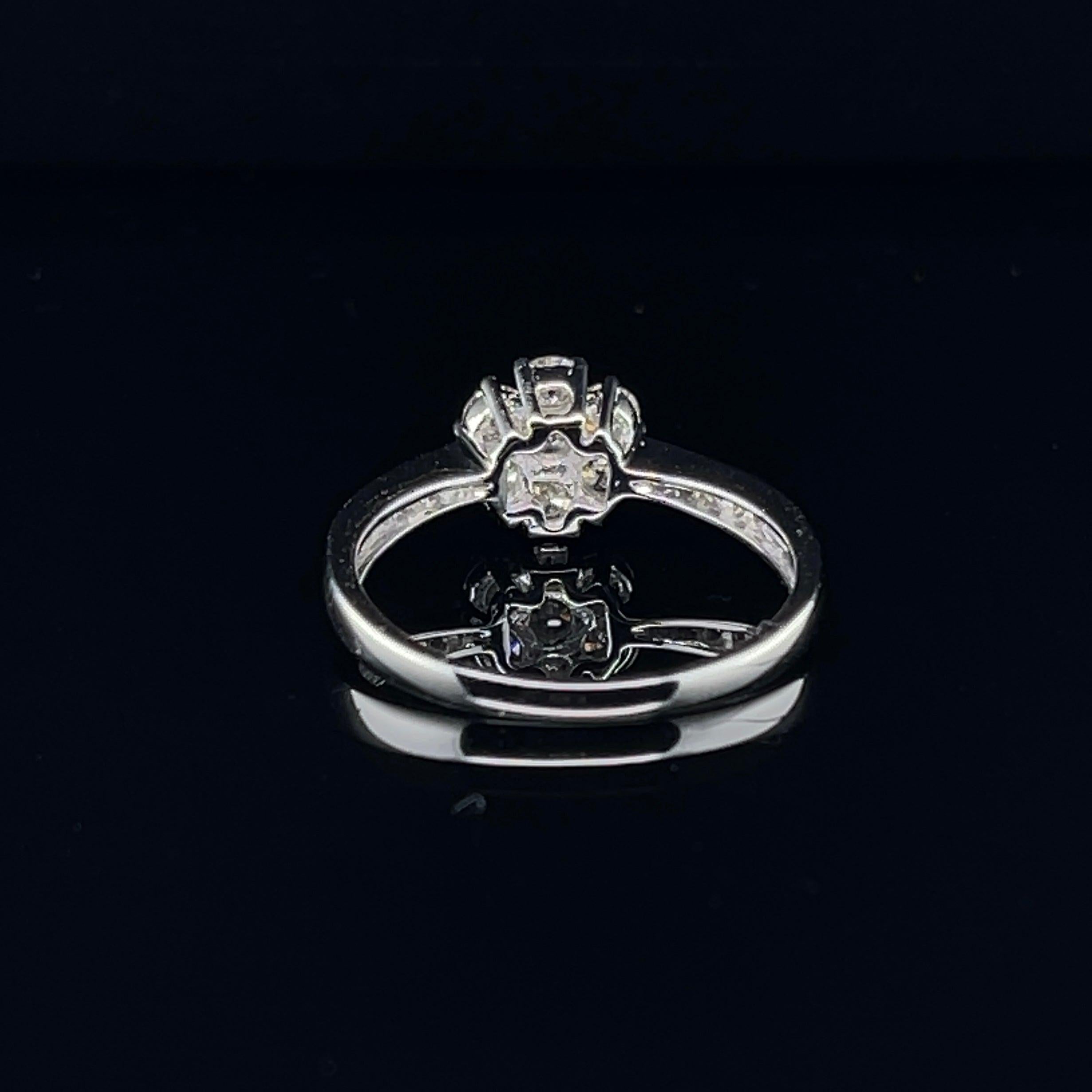 Round Cut 'Madeline' 18CT White Gold Diamond Engagement Cluster Ring For Sale
