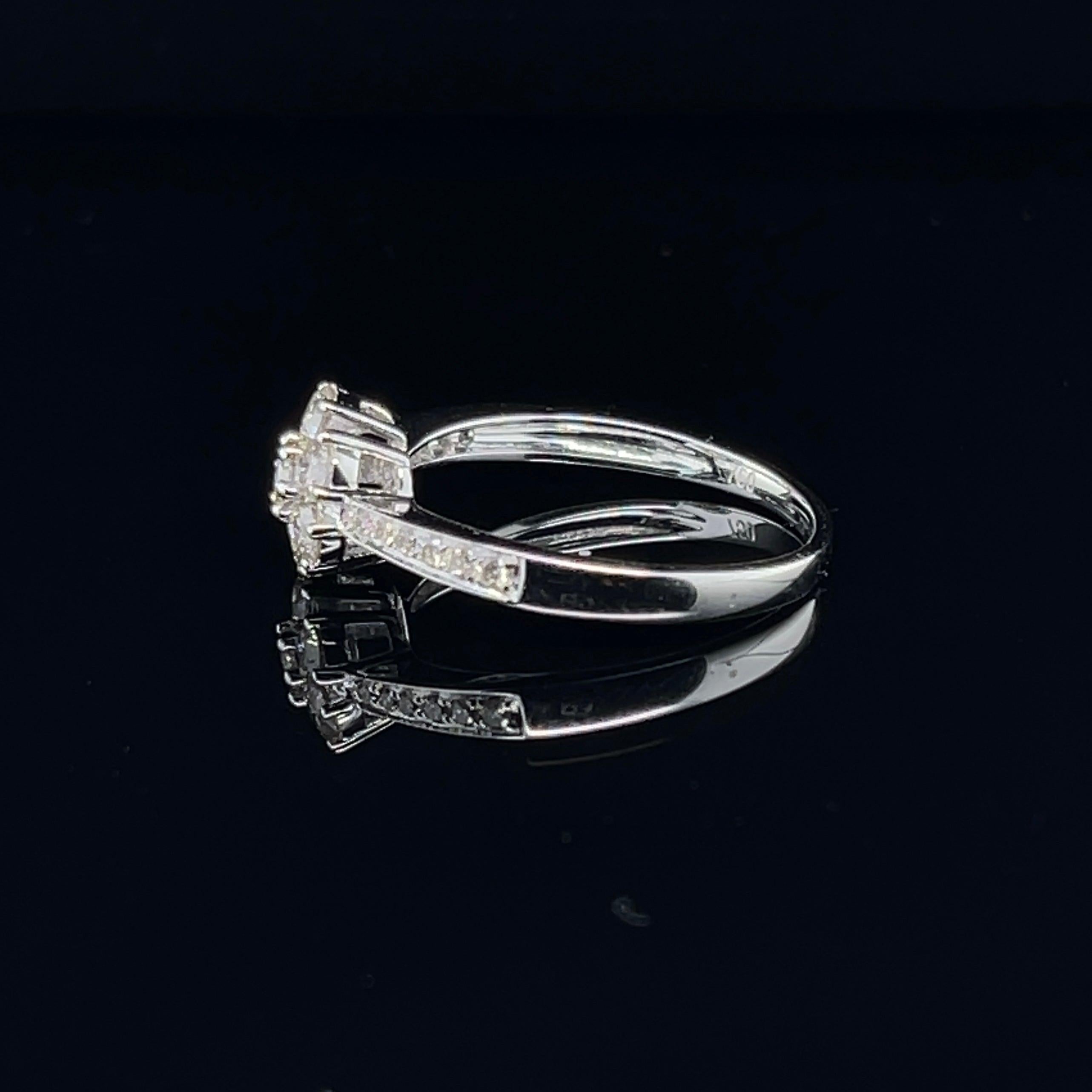 'Madeline' 18CT White Gold Diamond Engagement Cluster Ring In New Condition For Sale In Sydney, NSW