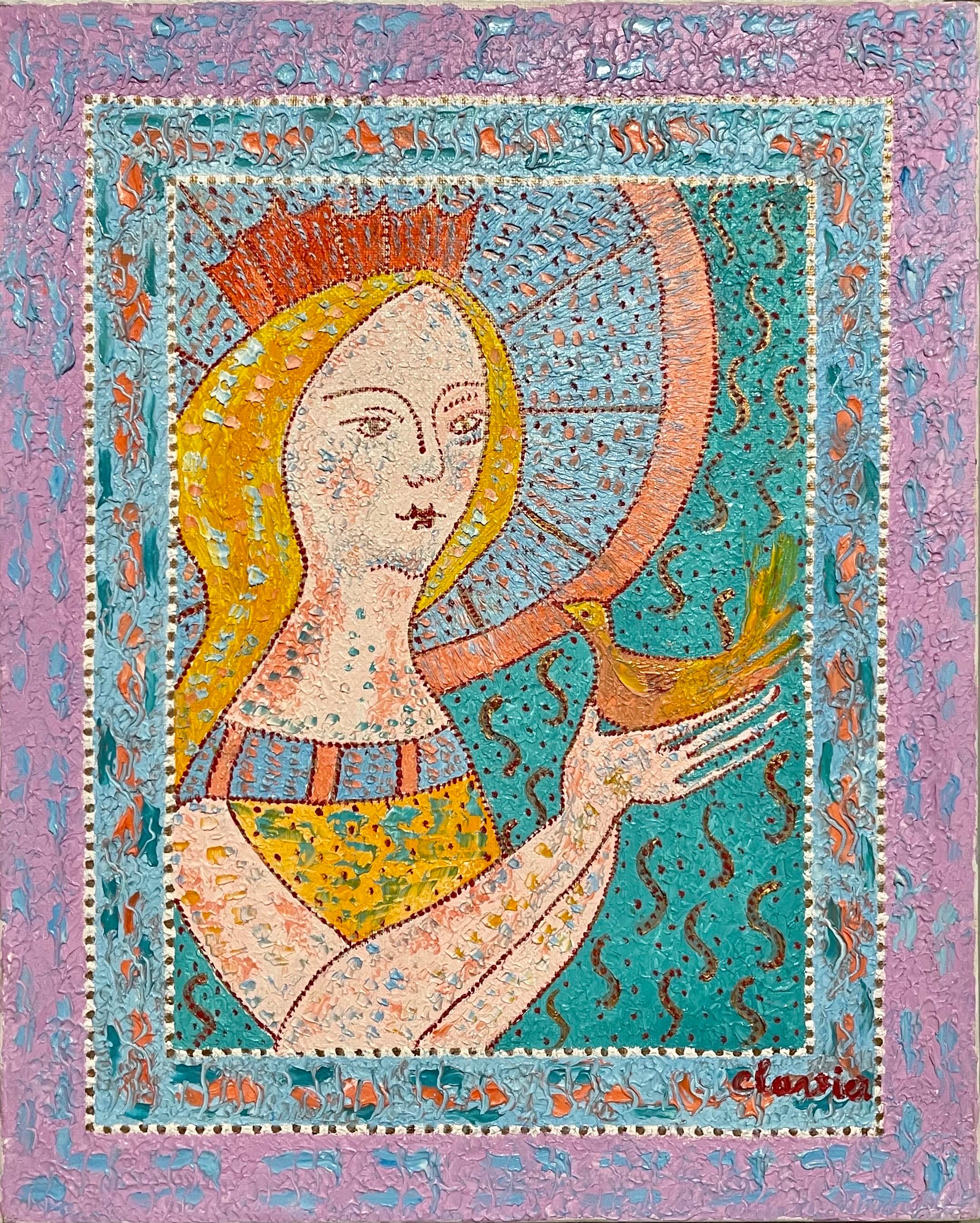 Whimsical French Folk Art, Naive, Oil Painting Madeline Marie Christine Clavier For Sale 4