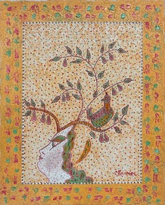 Whimsical French Folk Art, Naive, Oil Painting Madeline Marie Christine Clavier