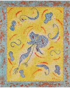 Estrosa arte popolare francese, ingenua, pittura a olio Madeline Marie Christine Clavier