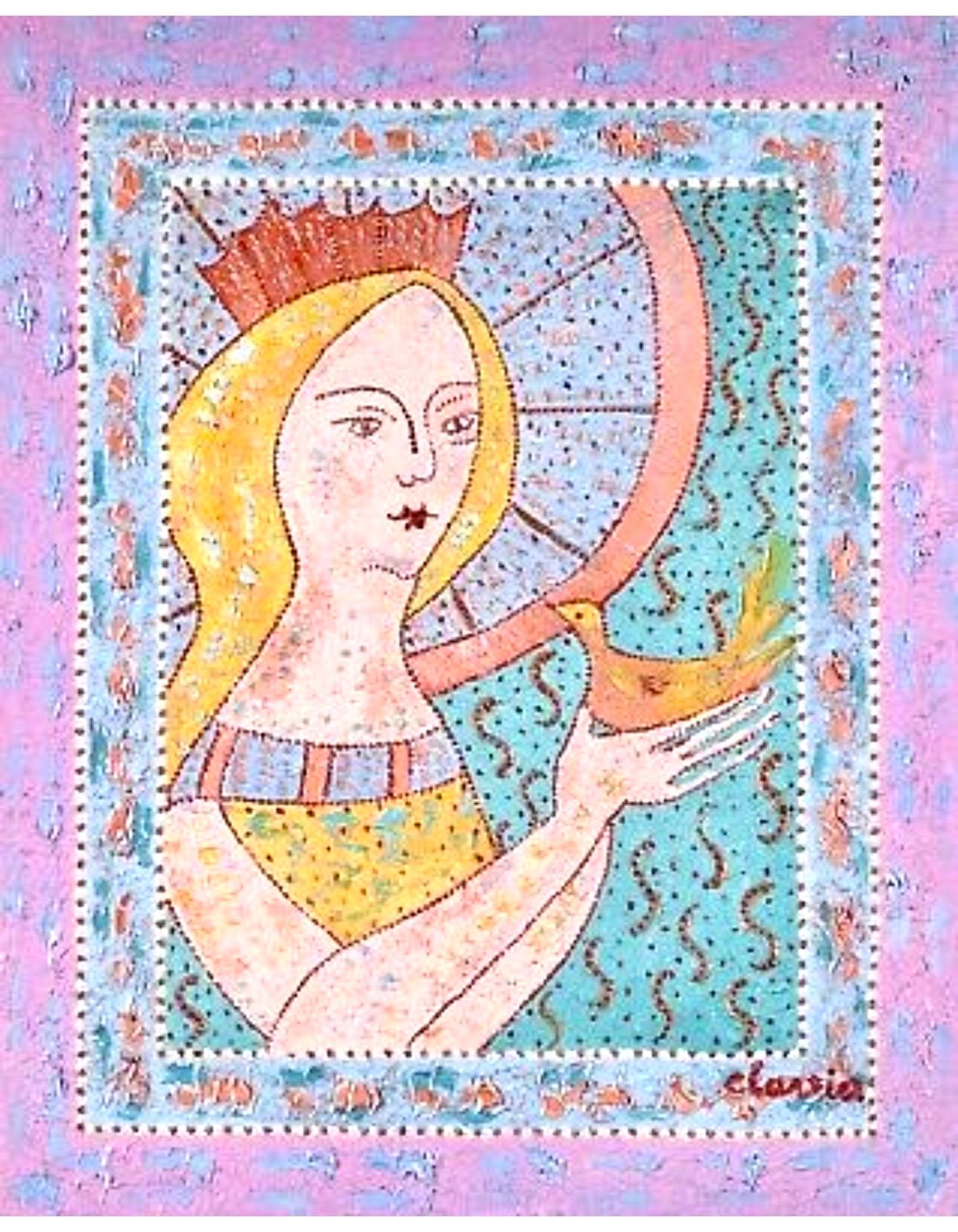 Art populaire français fantaisiste, naïf, peinture à l'huile Madeline Marie Christine Clavier - Painting de Madeline Christine Clavier