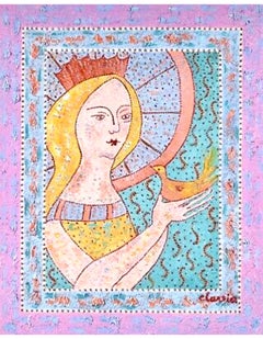 Estrosa arte popolare francese, ingenua, pittura a olio Madeline Marie Christine Clavier