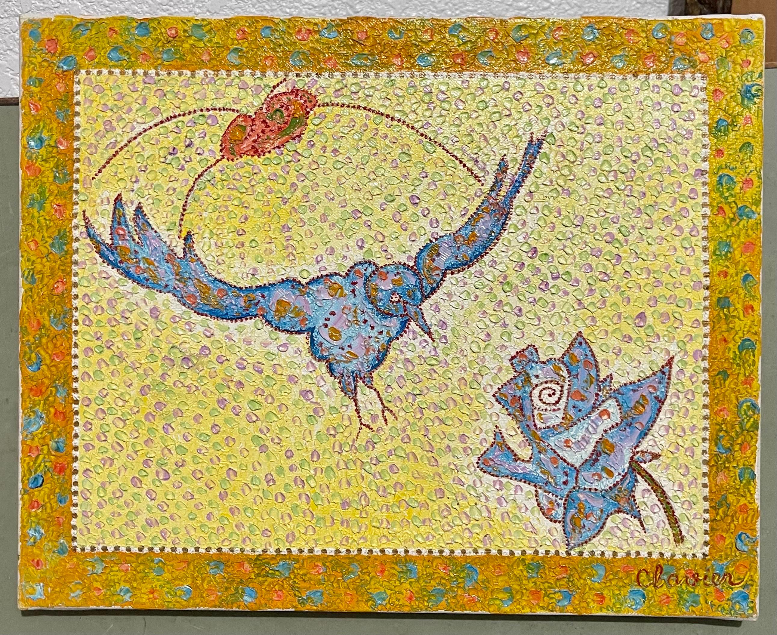 Art populaire français fantaisiste, naïf, peinture à l'huile Madeline Marie Christine Clavier - Painting de Madeline Christine Clavier