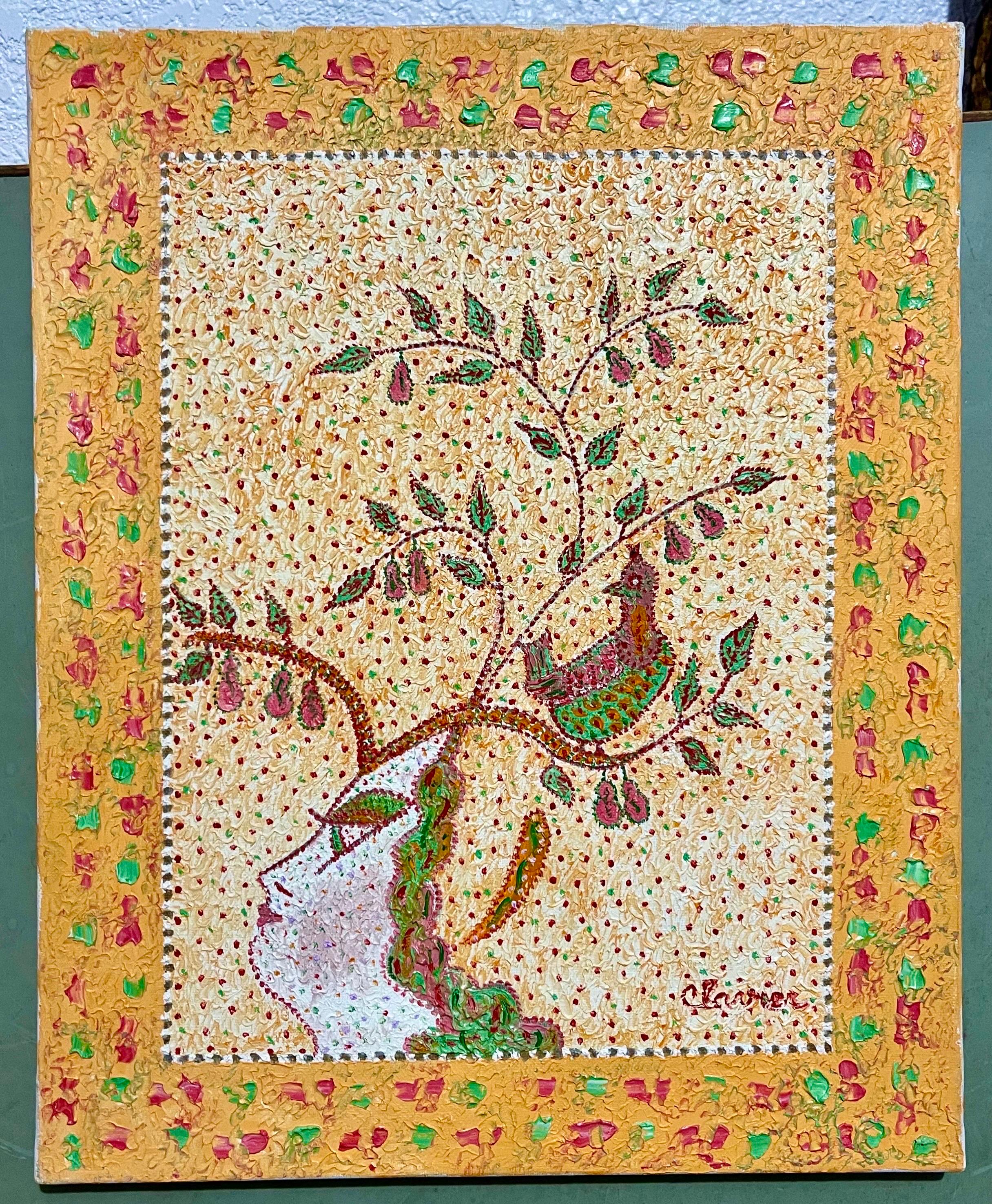 Arte popular francés caprichoso, ingenuo, pintura al óleo Madeline Marie Christine Clavier - Animal Painting Naranja de Madeline Christine Clavier