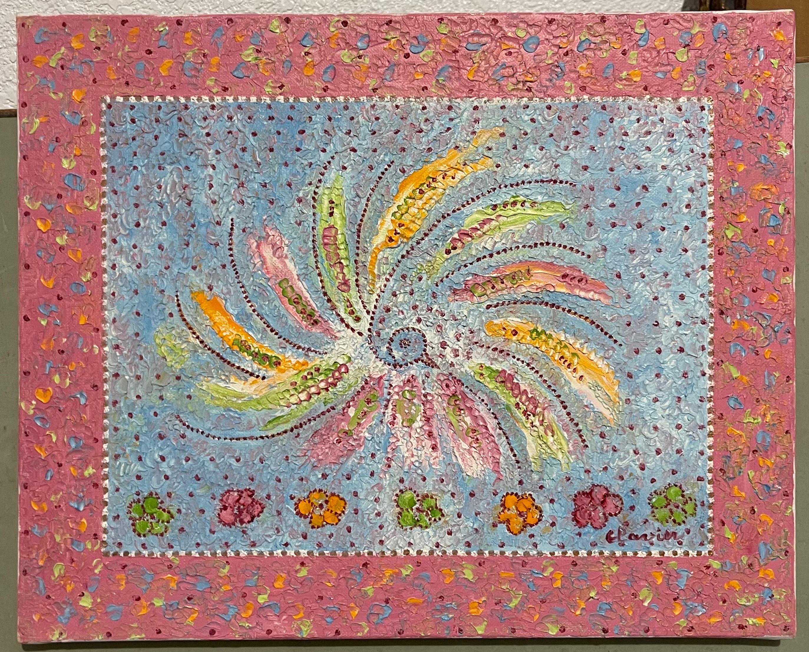 Art populaire français fantaisiste, naïf, peinture à l'huile Madeline Marie Christine Clavier - Artisanat Painting par Madeline Christine Clavier