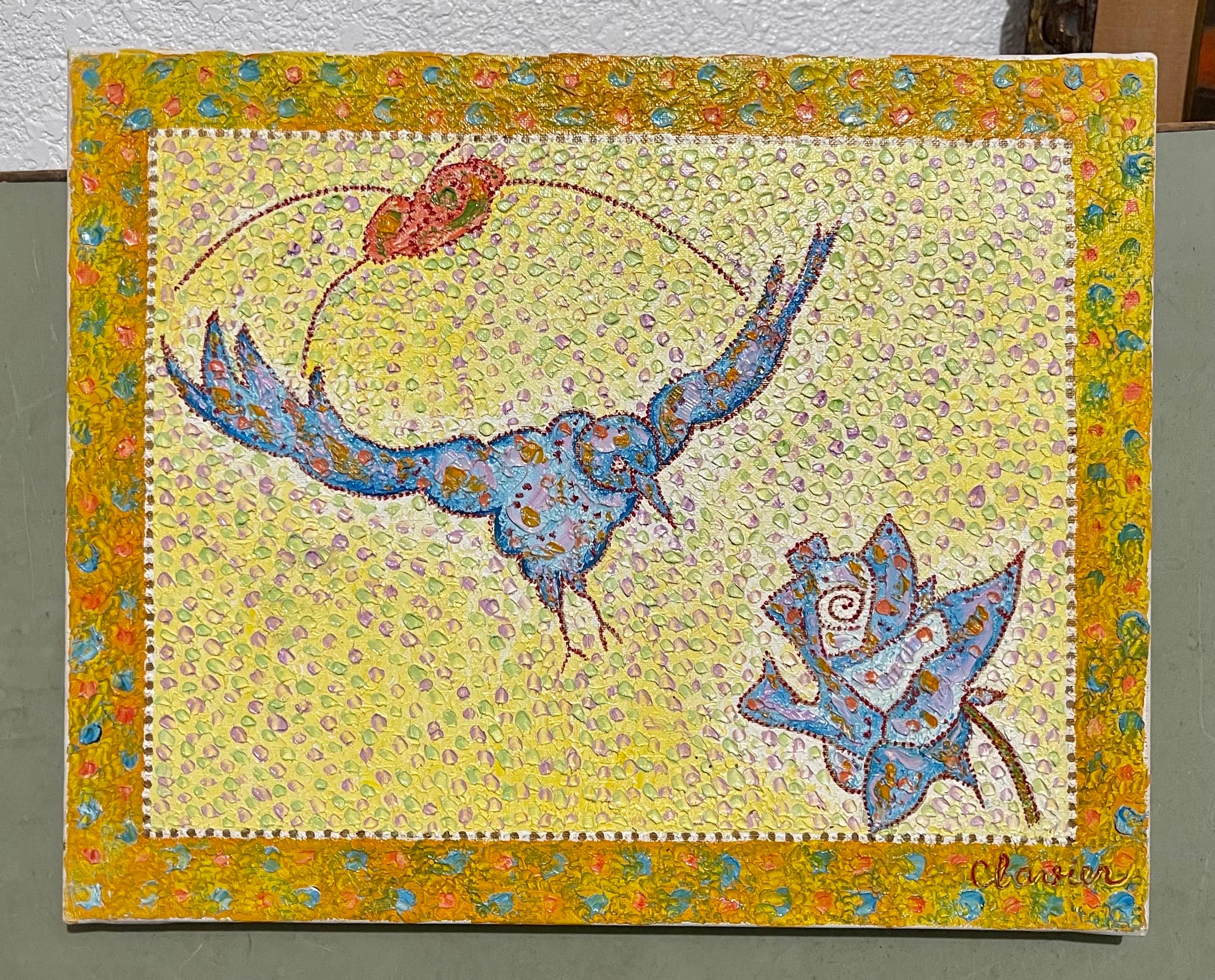 Art populaire français fantaisiste, naïf, peinture à l'huile Madeline Marie Christine Clavier - Artisanat Painting par Madeline Christine Clavier