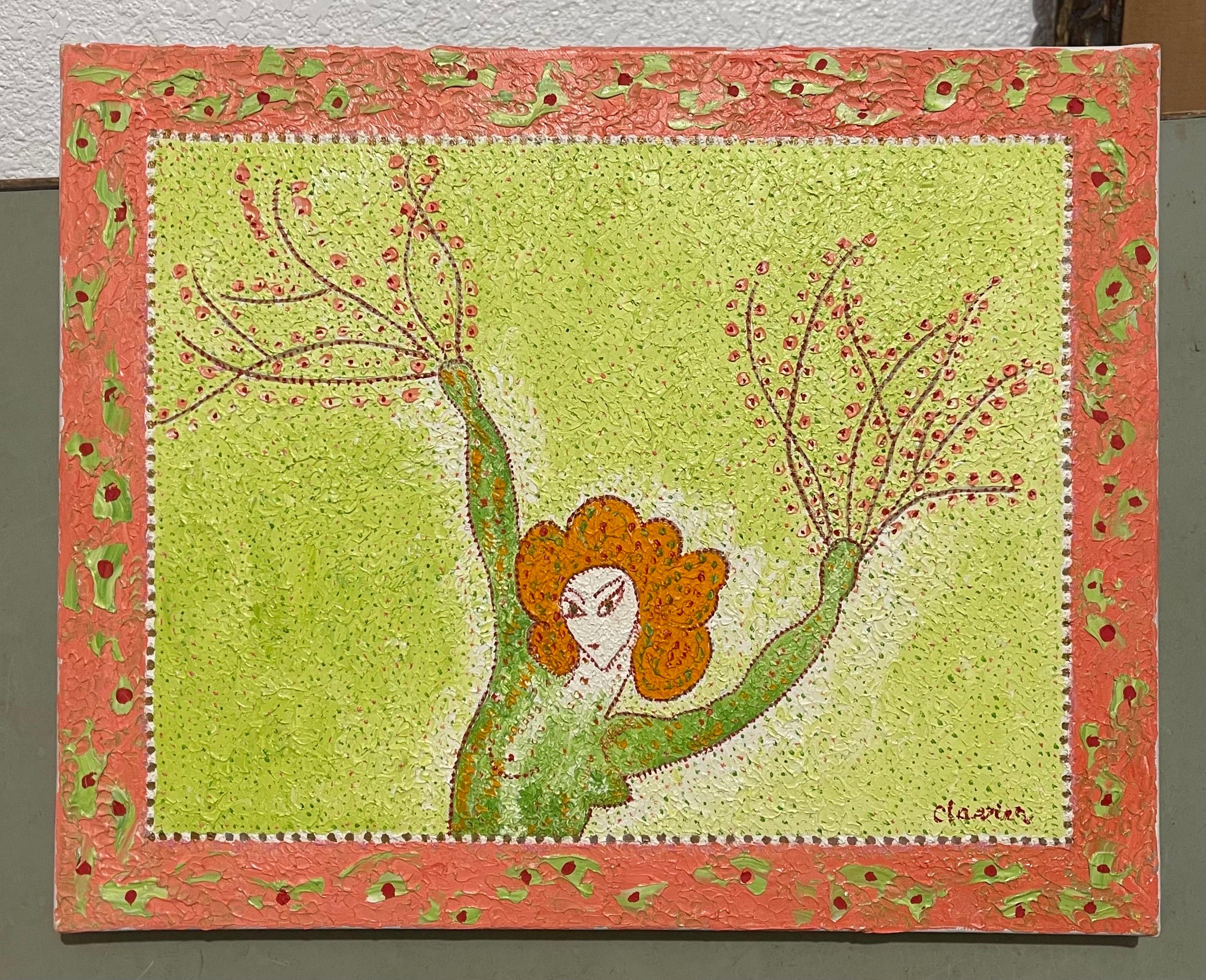 Arte popular francés caprichoso, ingenuo, pintura al óleo  Madeline Marie Christine Clavier en venta 2