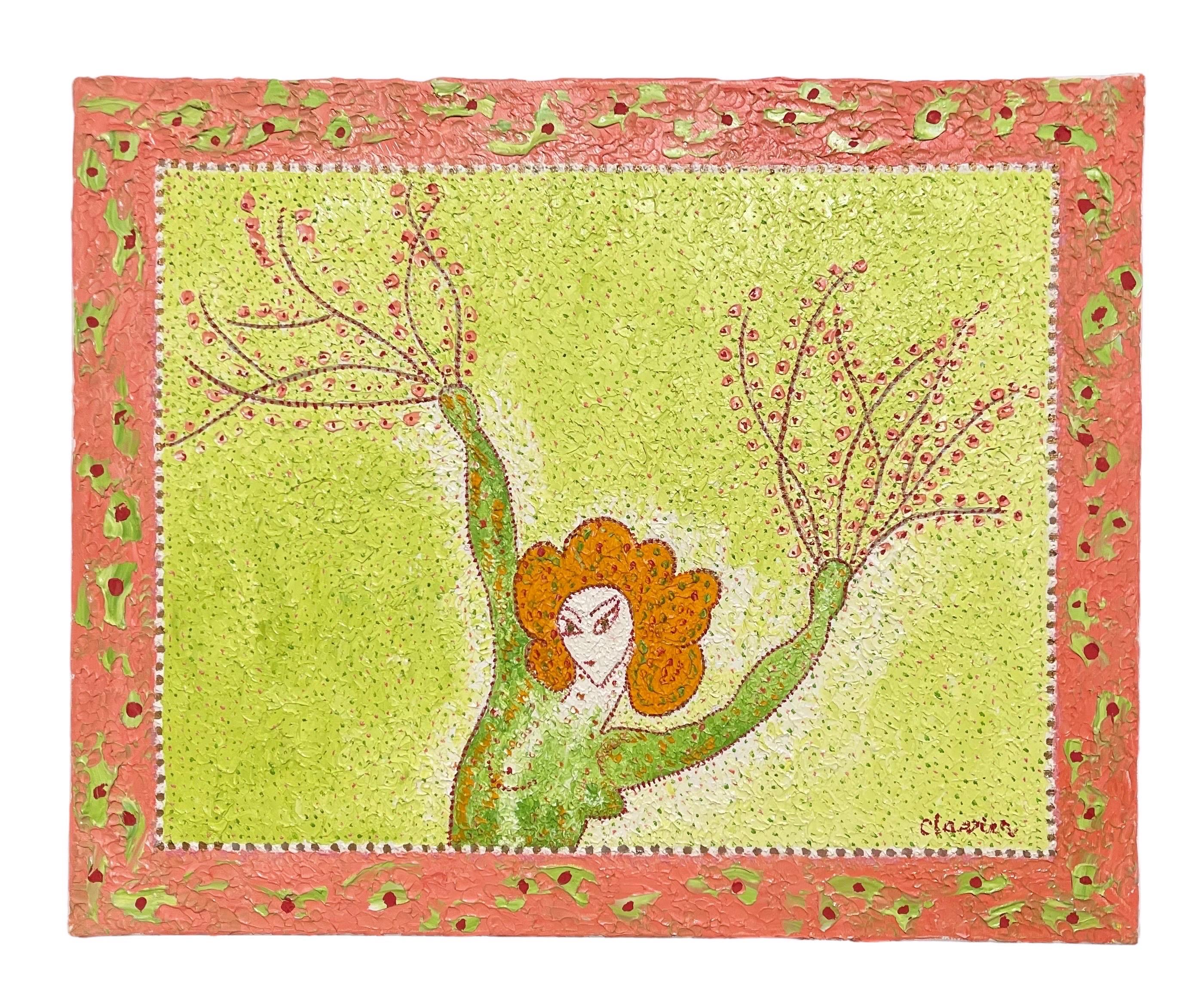 Madeline Christine Clavier Figurative Painting – Skurrile französische Volkskunst, naiv, Ölgemälde  Madeline Marie Christine Clavier