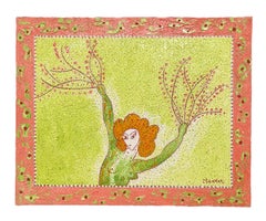 Whimsical French Folk Art, Naive, Oil Painting  Madeline Marie Christine Clavier