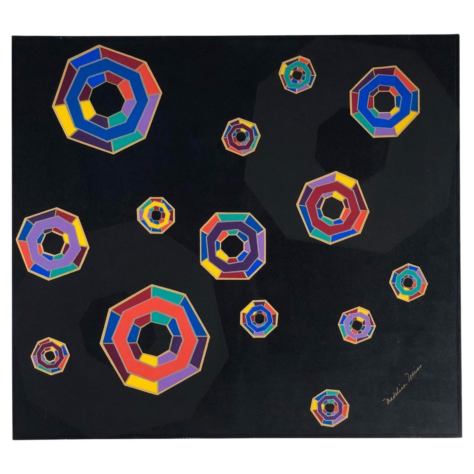 Madeline Weiss Geometric Jewels Original Oil Signed For Sale