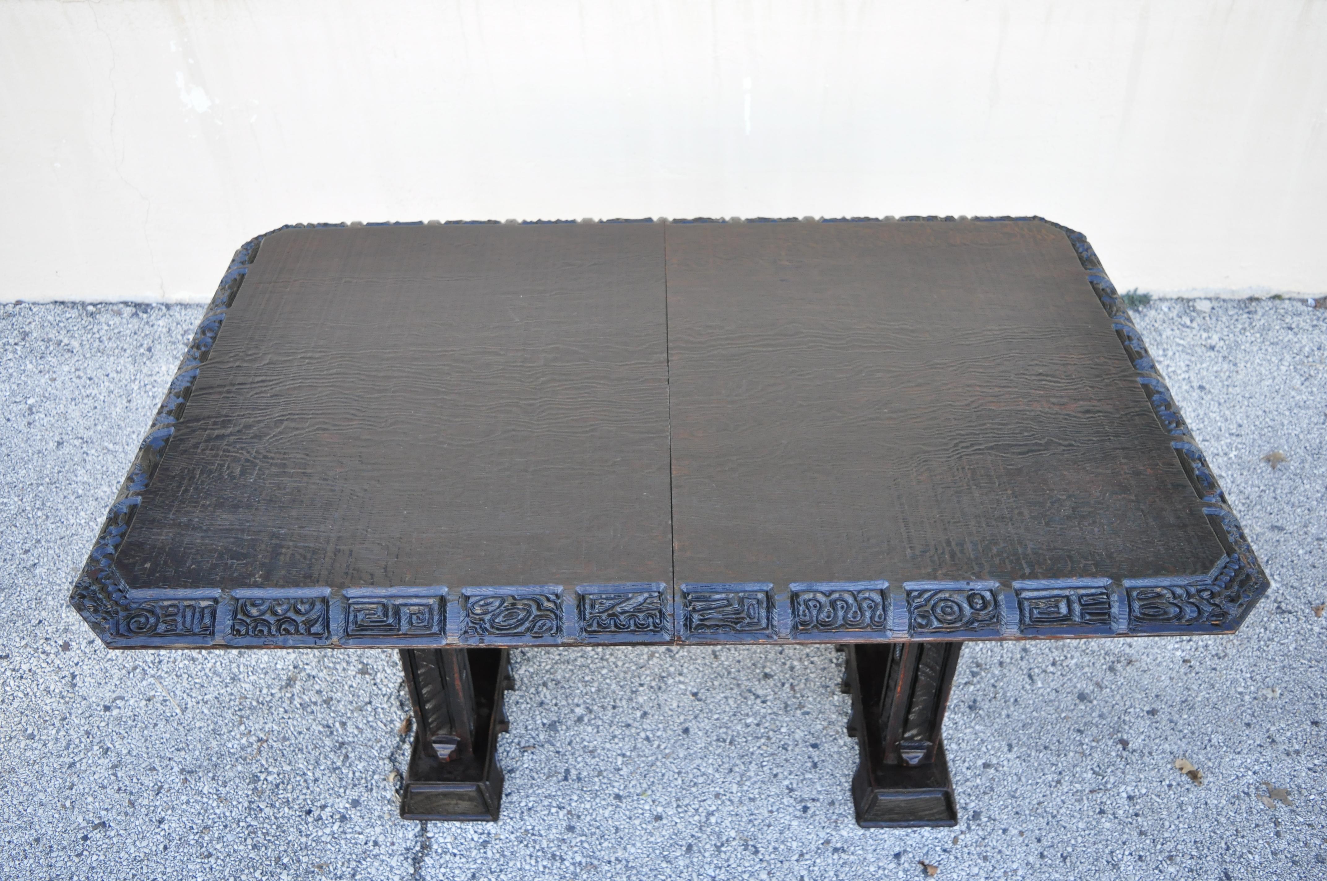 Maderas De Santa Barbara Gothic Carved Wood Elvis Jungle Room Style Dining Table In Good Condition In Philadelphia, PA