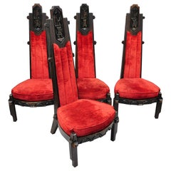 Vintage Maderas De Santa Barbara Gothic Revival Jungle Room Dining Chairs, Set of 4