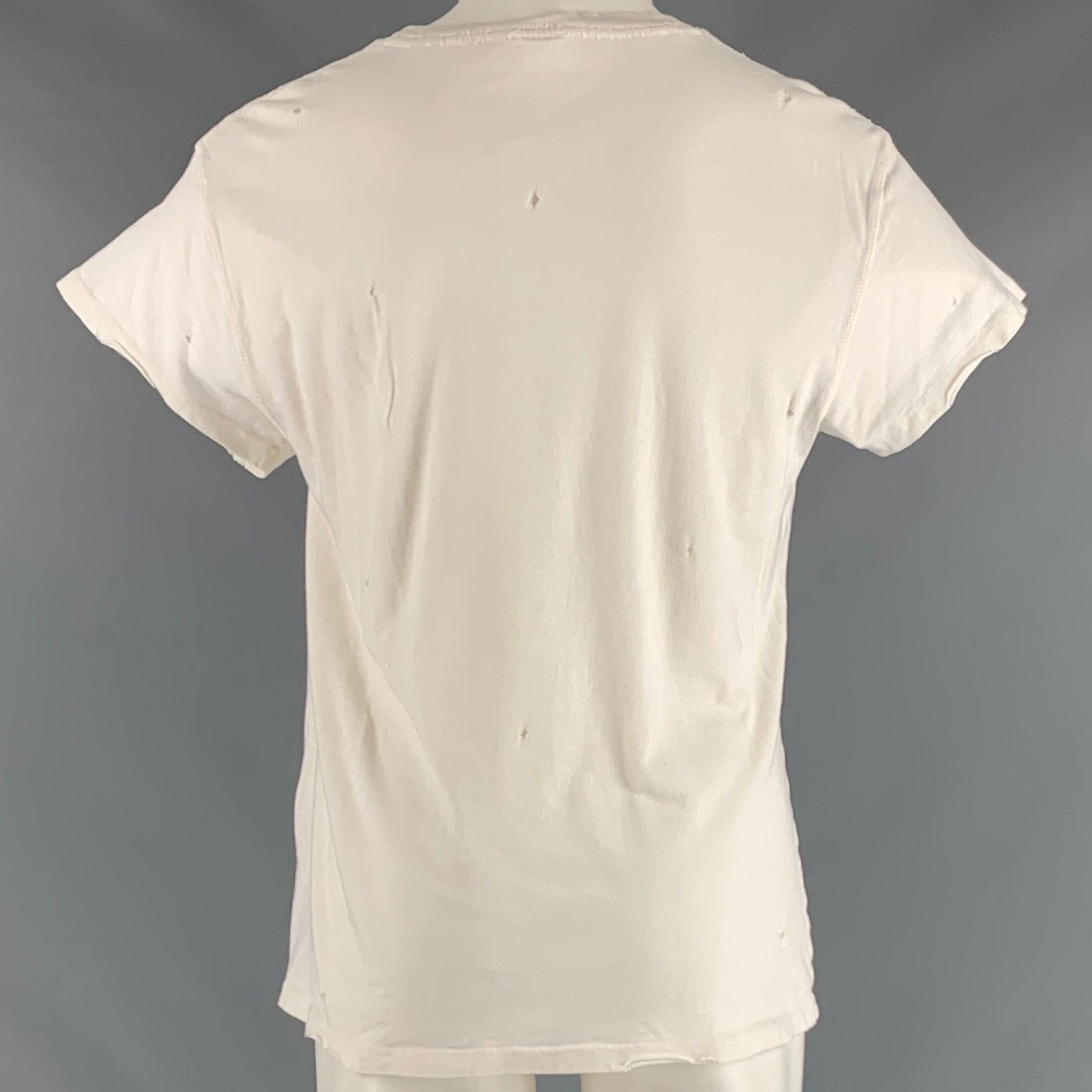 MADEWORN Size M Off White Rock Concert Cotton Distressed T-shirt In Excellent Condition In San Francisco, CA