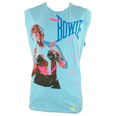 MADEWORN Size XXL David Bowie Blue Pink Print Cotton Sleeveless T-shirt