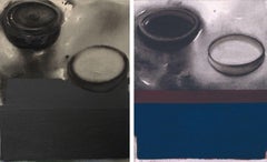 Pots, Acrylic & Pigment on Canvas, (Set of 2) Black, Blue, Grey "In Stock"