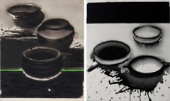 Vasi, Acrilico e Pigmento su Tela, (Set di 2) Nero, Verde, Grigio "In magazzino"
