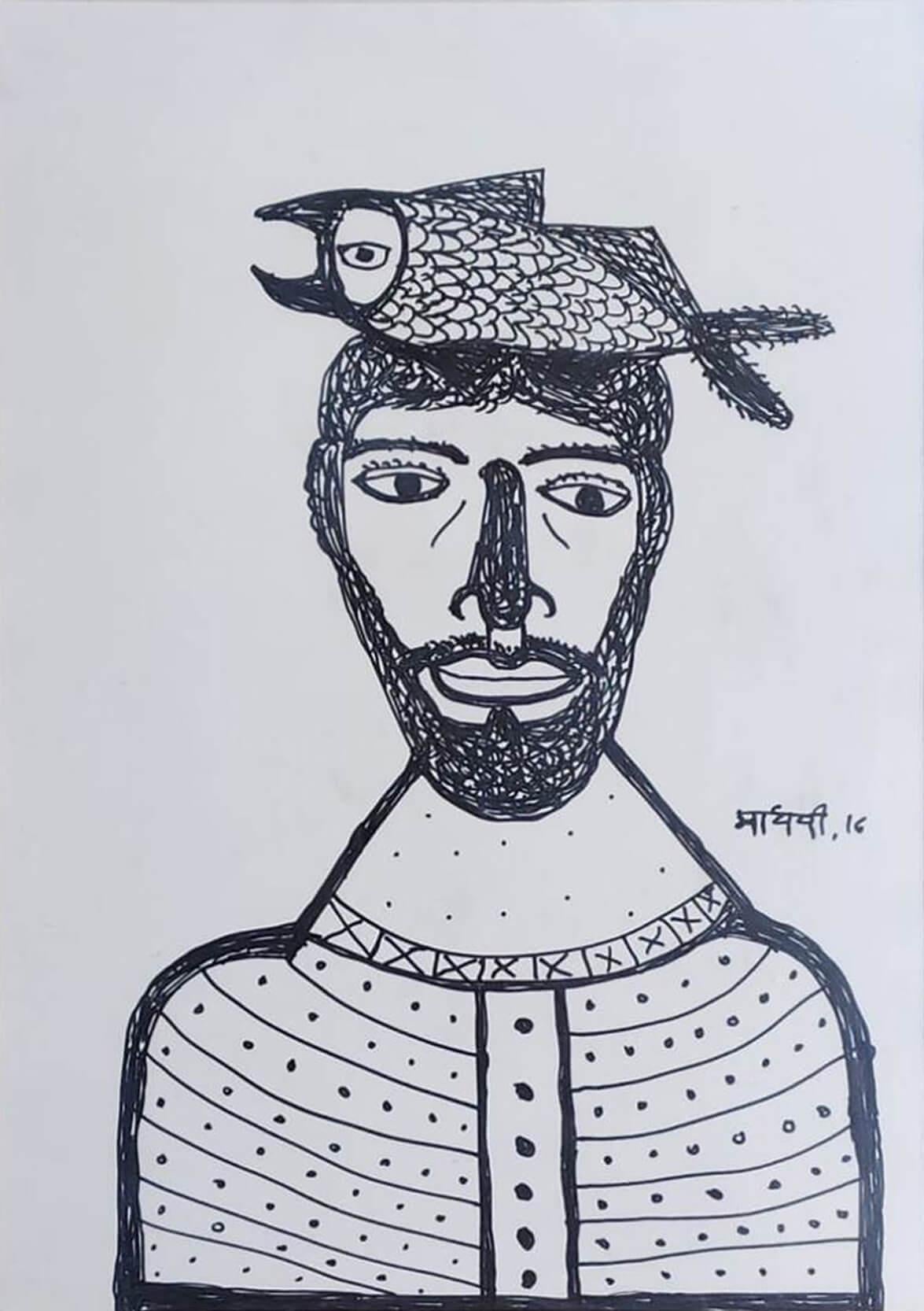Untitled, Figurative, Ink on Paper by Modern Indian Manu Parekh "En stock"