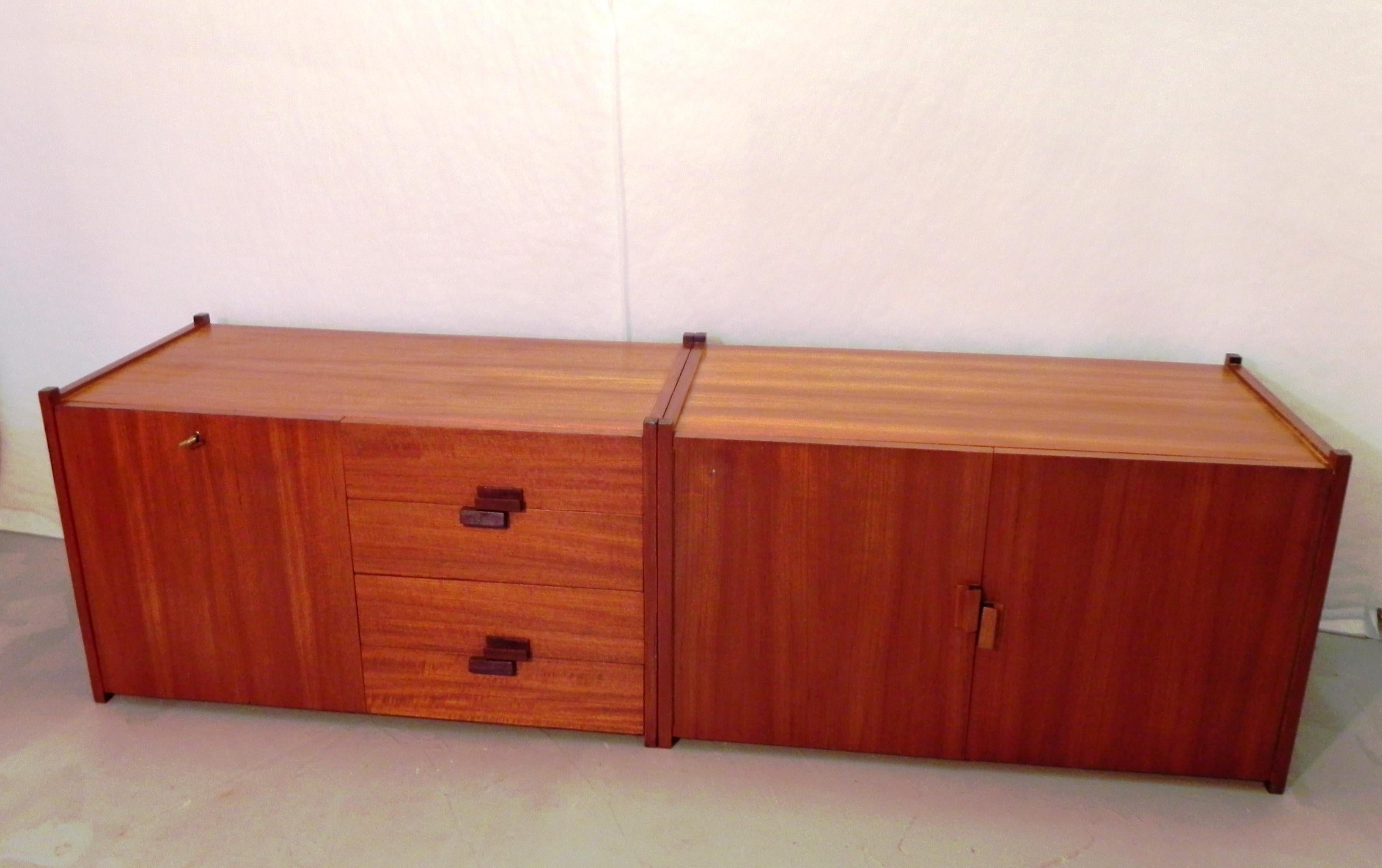 European mahogany modular sideboard, 1960s For Sale