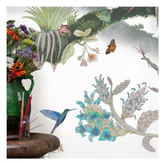 Papel Pintado Madidi Nubes en Crema Tropical Botánico Ancho Ancho