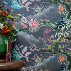 Madidi Clouds in Midnight Medium Scale Tropical Botanical Wallpaper