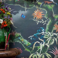 Madidi Clouds in Midnight Tropical Botanical Wide Width Wallpaper